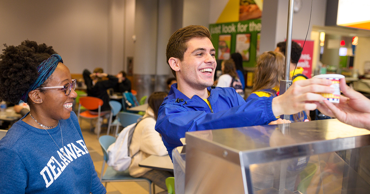 First year, transfer and international students and families get together for New Student Orientation (NSO) lunch and resource fair at Trabant on February 7th, 2020. Orientation Leaders and families enjoyed UDairy Creamery ice cream and learned about campus life.
