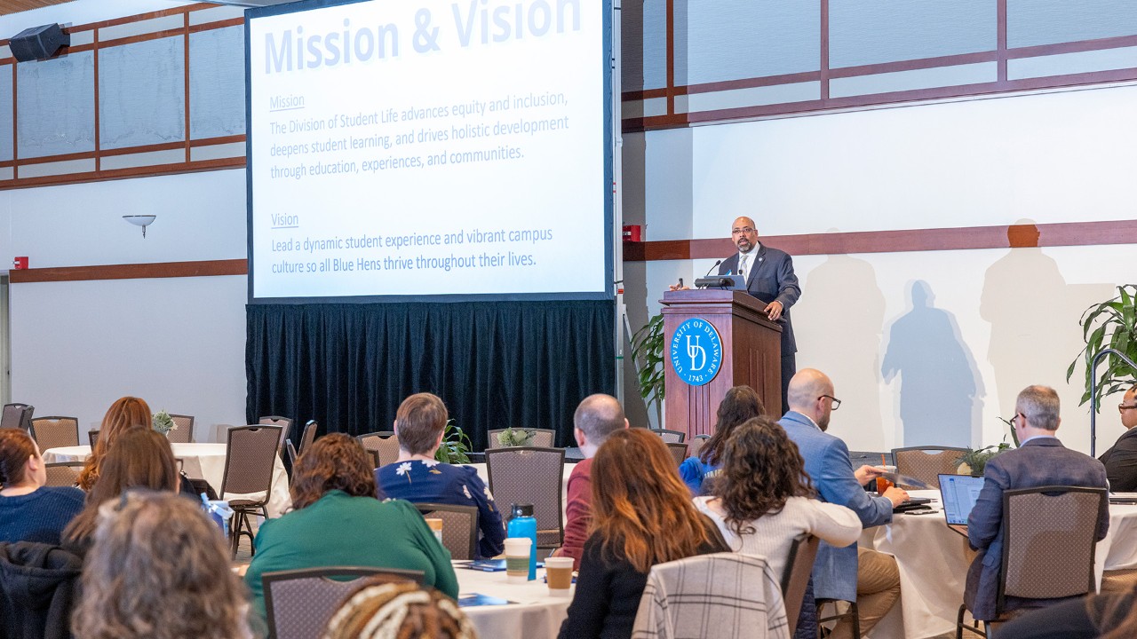 José-Luis Riera speaks to staff at the Student Life Conference