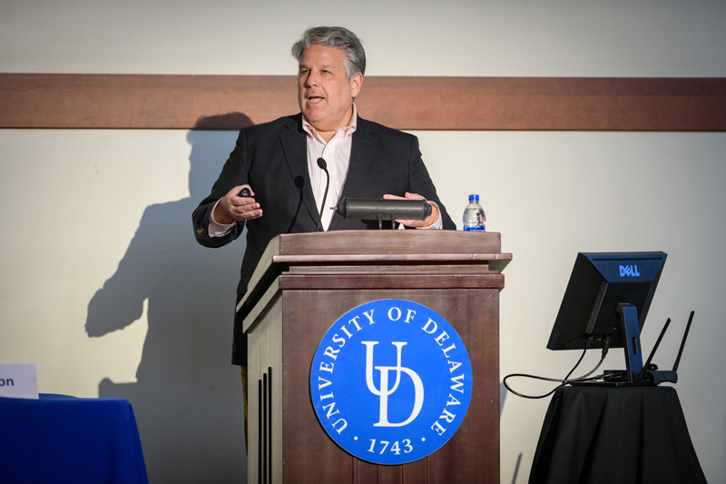 2019 Corporate Governance Symposium held by the Weinberg Center for Corporate Governance in the College of Arts and Sciences and co-sponsored by the Department of Finance, Alfred Lerner College of Business & Economics. The focus for the symposium was "Governance Issues of Critical Importance to Boards and Investors in 2019." - (Evan Krape / University of Delaware)Pictured: Luncheon talk by William D. Cohan, New York Times bestselling author, special correspondent at Vanity fair and former senior Wall Street M&A investment banker