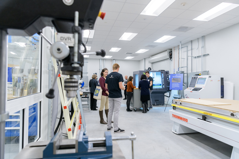 Grand opening ceremony for the "MakerGym" - "a 5,000 square foot interdisciplinary design and fabrication space, serving all UD students, faculty and staff" which is located in the former Pearson Hall gymnasium. The space features  3D printing, laser cutting, CNC routing, water-jet cutting, industrial sewing machines, electronics, and a full wood shop while also serving as the central hub of the UD MakerNetwork.