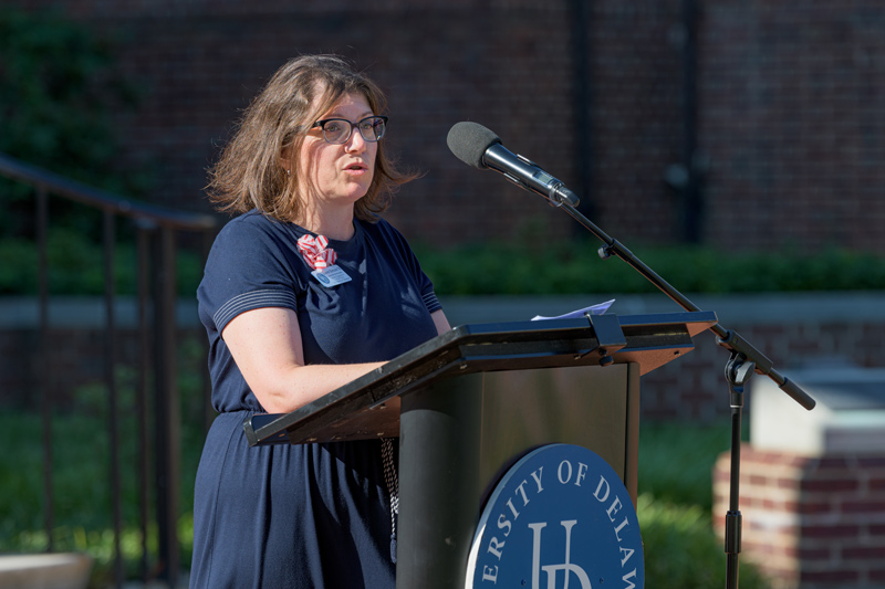 Members of the University and surrounding community gather on the North Central Green to remember and commemorate the 20th anniversary of the terrorist attacks of September 11th, 2001. Marked by remarks from Newark Mayor Jerry Clifton, Delaware State Senate President Pro Tempore David Sokola, Representative Paul Baumbach, Linda Irizarry, Lauren Simione, an invocation by Kim Zitzner and benediction by S Ismat Shah,  national anthem by Sophia DiLeo (Class of 2022), presentation of colors by the Newark Police Department and UDPD combined honor guard, and a flag folding ceremony with US Air Force cadets.