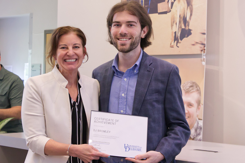 DJ Bromley (right), pictured here with former UD professor Jules Bruck, focused on education and inequities within the field of landscape architecture in his “Reevaluating Olmstead” project. 