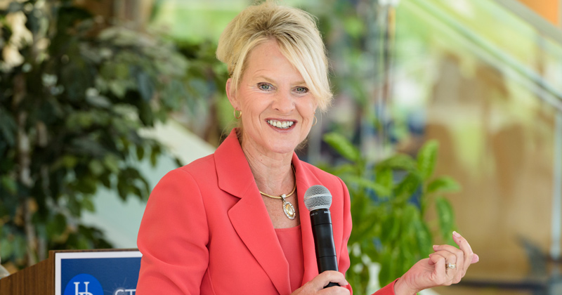 In this file photo, Delaware Lt. Gov. Bethany Hall Long and School of Nursing professor participates in a bill signing on the Health Sciences Complex on UD’s STAR Campus. 