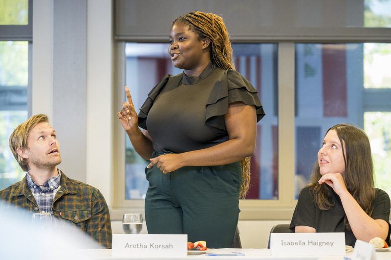 Student Aretha Korsah speaks at the President's Student Advisory Council meeting.