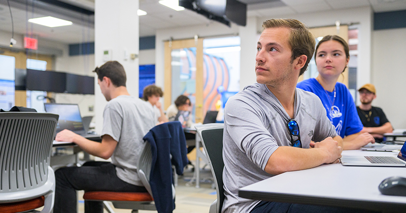 Students in the Evans Hall Cyber Range participate in a “Capture the Flag” challenge. 