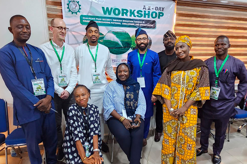 Khan (center) and assistant professor Kyle Davis (second from left) recently traveled to Nigeria to lead a workshop focused on irrigation.