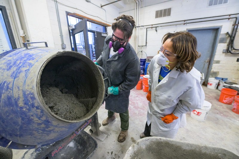 As an undergraduate student, Olsen (left) began working on this project during the summer of 2021. As the project came together, the researchers realized they could use plastic waste to make non-structural concrete for things like pavers and sidewalks while also reducing the amount of construction sand needed.