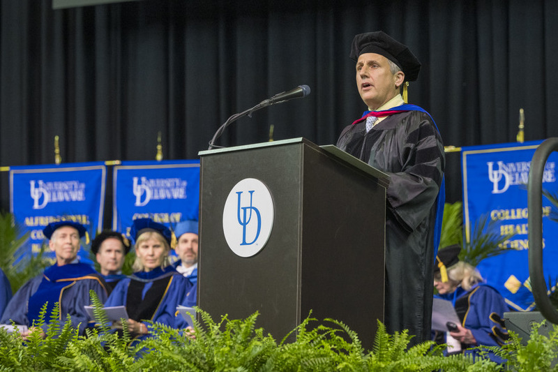 After leading the processional into the Bob Carpenter Center, Graduate College Dean Lou Rossi told the gathering that graduates came from 32 countries, from Bangladesh to Vietnam, and from nearly every inhabited continent on our planet.