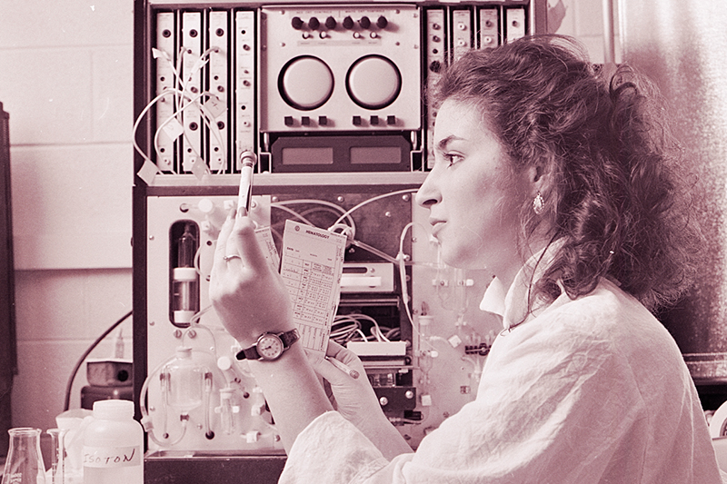 A medical technology student performs a lab test in 1986.