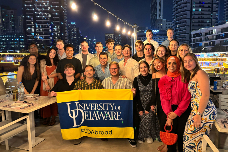 During Winter Session 2025, students from the College of Engineering traveled to Dubai to explore international construction sites. There are a variety of ways for Blue Hens to pay for study abroad experiences like this, from scholarships and financial aid to the Delaware Diplomats on-campus engagement program.