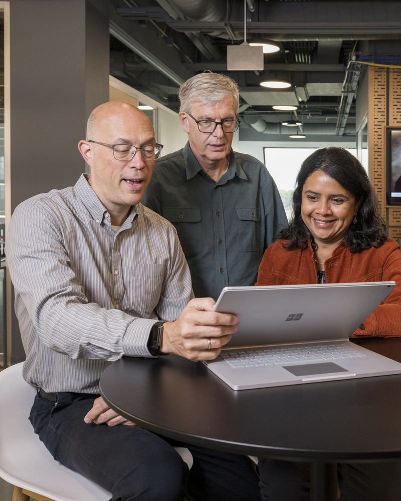 The First State AI Institute is under the direction of Sunita Chandrasekaran, David L. and Beverly J.C. Mills Career Development Chair in the Department of Computer and Information Sciences, with Rudi Eigenmann (center), Distinguished Professor of Electrical and Computer Engineering, and John Huffman, director of IT-Research Infrastructure.