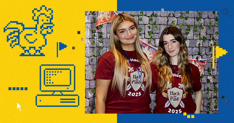 University of Delaware students Ella Wilkins (left) and Gia Scozzaro led a team of students to organize and run HenHacks 2025. The students gained hands-on experience in leadership, event planning and team collaboration and the students’ close-knit bonds played a key role in the hackathon’s success and continued momentum. 