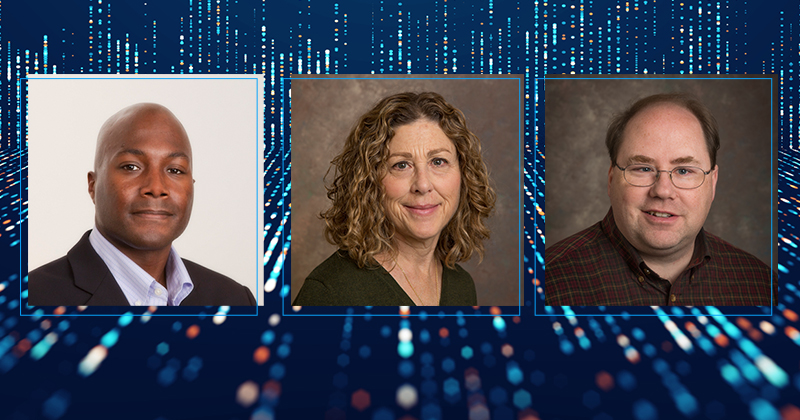 From left, University of Delaware Professors Thomas H. Epps, III, Velia M. Fowler, and Delphis (Del) Levia have been elected 2024 Fellows of the American Association for the Advancement of Science. 