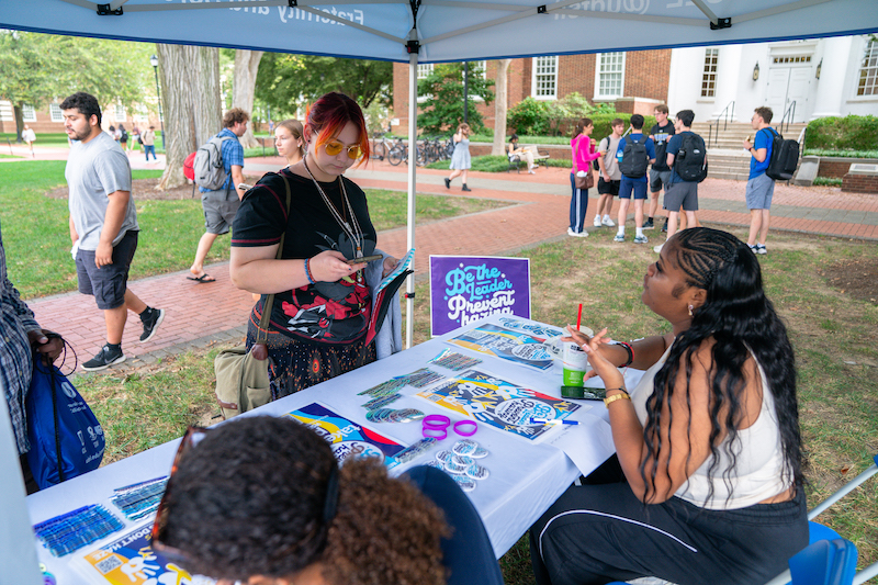 Fraternity and Sorority Leadership and Learning tabled at the Amnesty Awareness and Risk Reduction Fair on The Green on Thursday, Sept. 18, to encourage students to take the Hazing Prevention Pledge.