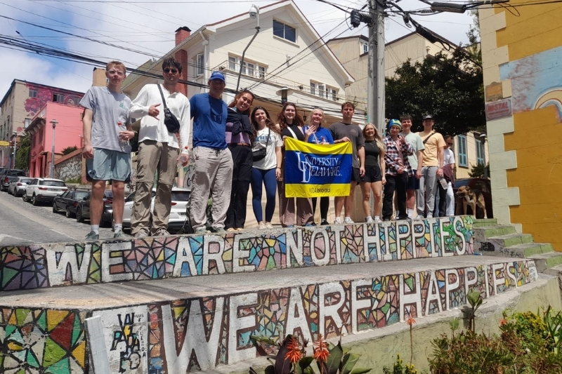 The group gathered in Valparaiso, a UNESCO World Heritage Site, sharing in the beauty, color and energy of the study abroad.