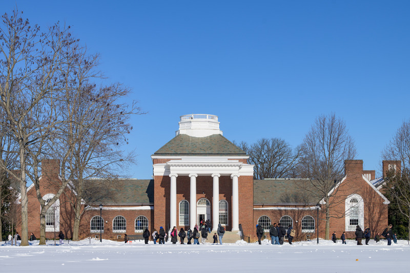 A layer of snow blankets UD's Newark campus following a winter storm.