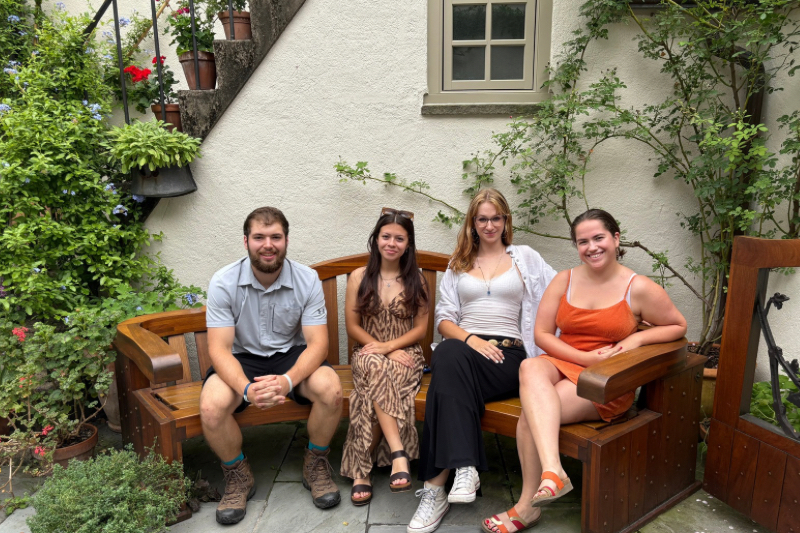 Adams’ 2025 student-interns visit Chanticleer Gardens in Wayne, Pennsylvania. It was a welcome respite from toiling in the heat. Left to right, Lee Bloom, Morgan Arriola, Roxi Guariello and Maggie Miller. 