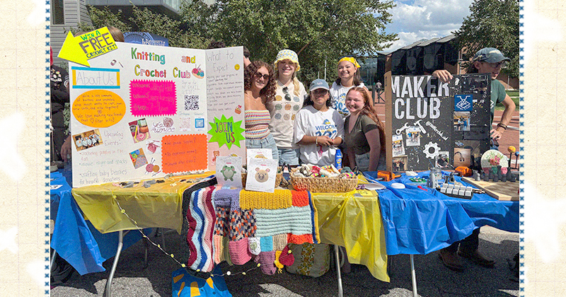 Members of the Knit and Crochet Club displayed their skill and enticed new members at the fall Involvement Fair. 