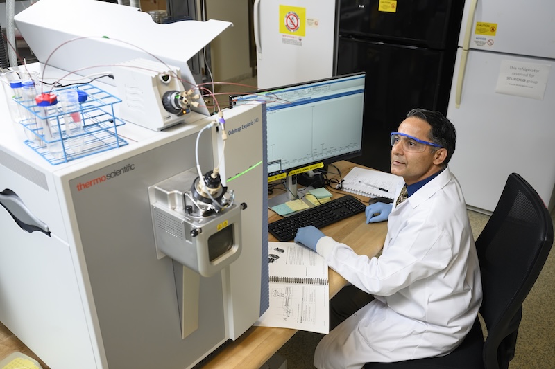 Deb Jaisi collects and analyzes the data from a family of phosphate molecules in the Orbitrap isotope ratio mass spectrometer.