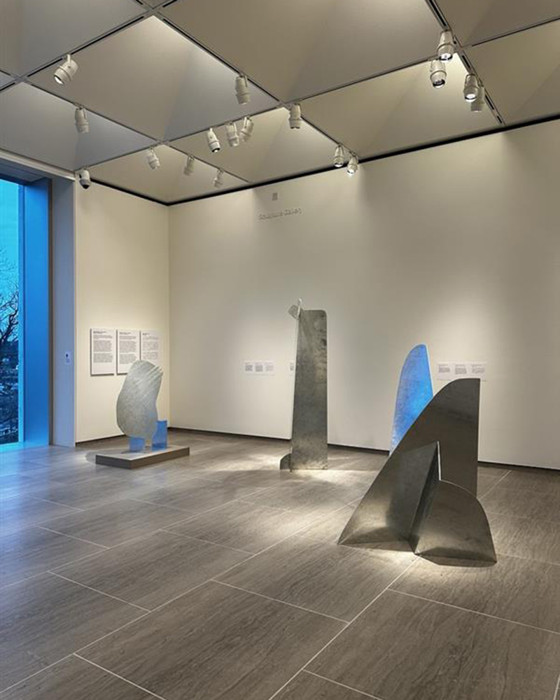 Japanese American artist Isamu Noguchi created a series of 26 galvanized steel sculptures from 1982-1983, nine of which were on display at the Bruce Museum in Connecticut.