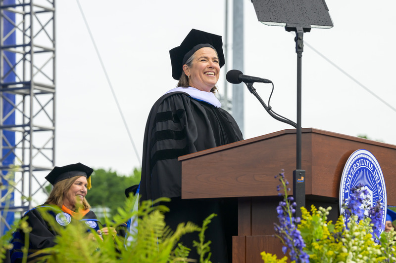 Commencement speaker Mariah Calagione, co-founder of Dogfish Head Craft Brewery, encouraged graduates to get engaged in their communities, find connections with people from different backgrounds and learn from each other’s differences.