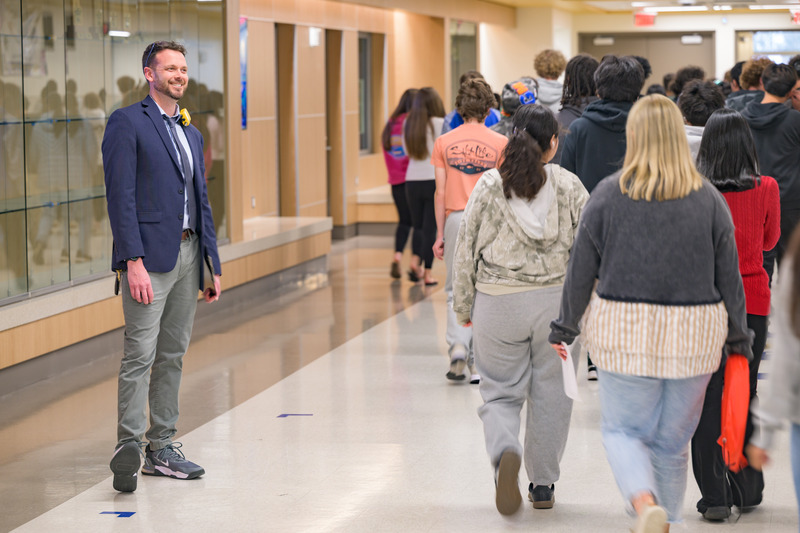 Wheatley supervises students as they transition between classes at Sussex Central High. 
